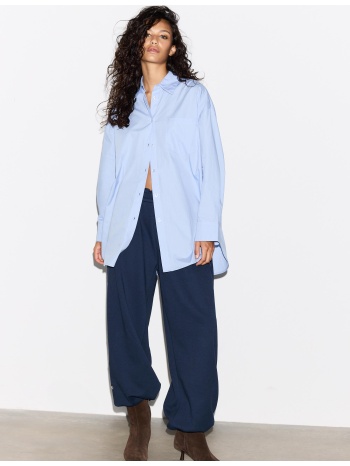 stradivarius πουκάμισο oversize σιέλ xs