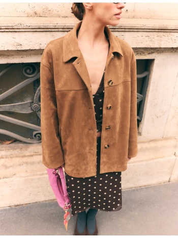 stradivarius σακάκι από συνθετικό σουέντ μπεζ xl σε προσφορά