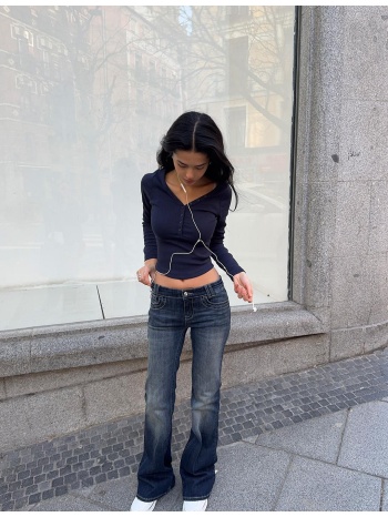 stradivarius μπλούζα με κουμπιά navy blue xs