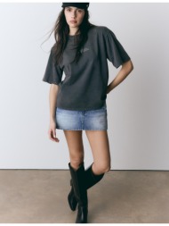 stradivarius κοντομάνικη μπλούζα με στάμπα ανθρακί xs