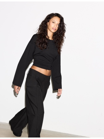 stradivarius αμπιγιέ παντελόνι με φαρδιά ζώνη μαύρο 38