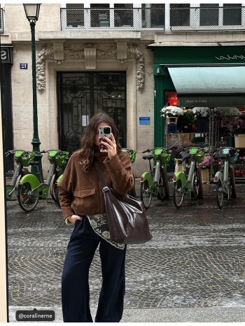 stradivarius μπουφάν balloon από συνθετικό σουέντ καφέ s