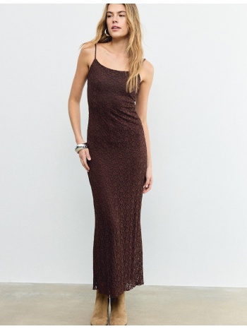 stradivarius μίντι φόρεμα από μπλοντέ με τιράντες καφέ s