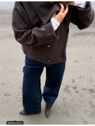 stradivarius σταυρωτό τζάκετ με ψηλό γιακά και απαλή υφή καφέ l