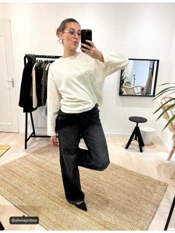 stradivarius μπλούζα από πλεκτό ύφασμα με διπλή υφή εκρού m