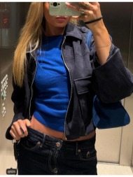 stradivarius πλεκτό πουλόβερ με κοντό μανίκι και επικάλυψη μπλε ελεκτρίκ l