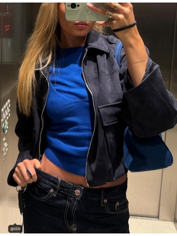 stradivarius πλεκτό πουλόβερ με κοντό μανίκι και επικάλυψη