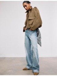 stradivarius μπουφάν balloon από συνθετικό σουέντ πέτρα xs