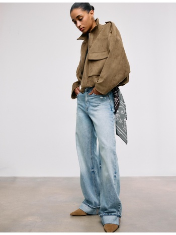 stradivarius μπουφάν balloon από συνθετικό σουέντ πέτρα xs