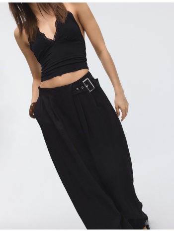 stradivarius χυτό παντελόνι με αγκράφα μαύρο 36