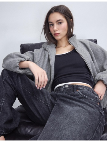 stradivarius bomber τζάκετ μπαλούν με απαλή υφή ανθρακί m