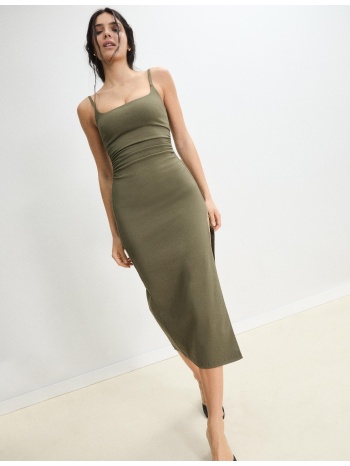 stradivarius μίντι φόρεμα από βεγγαλίνη με τετράγωνη