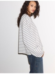 stradivarius μπλούζα μακρυμάνικη ριγέ γκρι μελανζέ xs