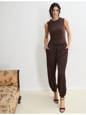 stradivarius σατινέ ολόσωμη φόρμα με λαιμόκοψη halter καφέ