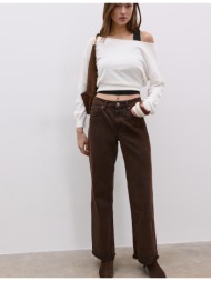 stradivarius τζιν παντελόνι d92 σε ίσια γραμμή με φαρδιά γραμμή καφέ 38