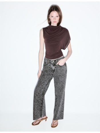 stradivarius τζιν παντελόνι straight wide με λεοπάρ τύπωμα