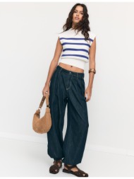 stradivarius πλεκτό τοπ με στρογγυλό γιακά εκρού l