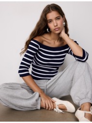 stradivarius πλεκτό πουλόβερ ριγέ σε εφαρμοστή γραμμή σκούρο μπλε s