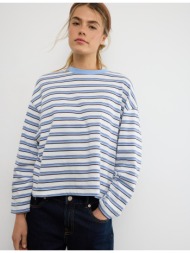 stradivarius oversize μπλούζα μακρύ μανίκι ριγέ μπλε ρουαγιάλ l