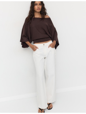 stradivarius πλεκτό πουλόβερ με φαρδιά μανίκια καφέ l