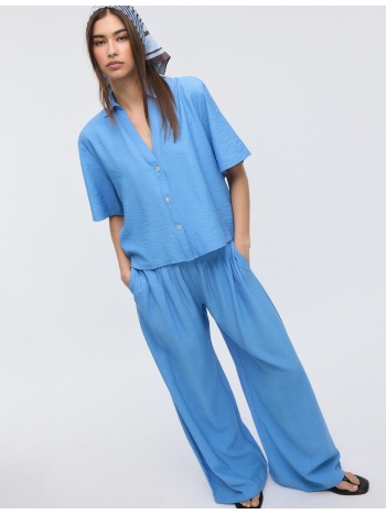 stradivarius αέρινο πουκάμισο με κουμπιά μπλε xs