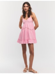 stradivarius κοντό φόρεμα με δαντέλα ροζ της τσιχλόφουσκας l