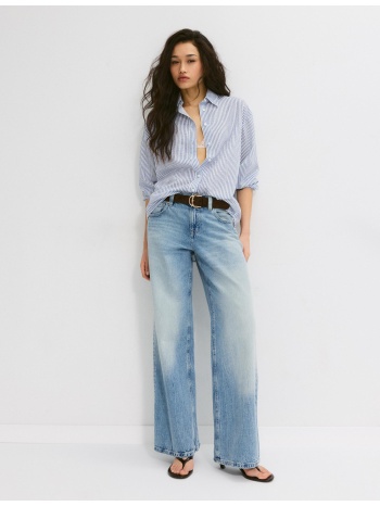 stradivarius πουκάμισο όψη λινού σκούρο μπλε s