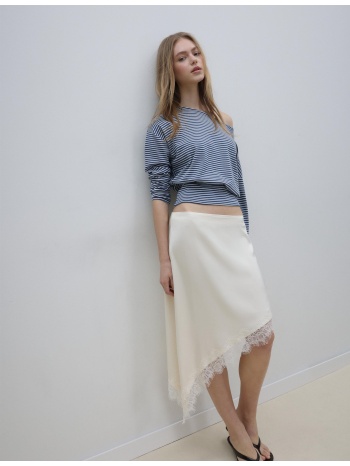 stradivarius μπλούζα μακρύ μανίκι με λαιμόκοψη χαμόγελο και