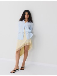 stradivarius μπλούζα basic με διπλό ύφασμα σιέλ s