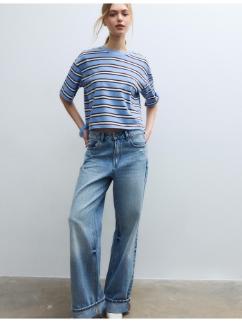 stradivarius ριγέ κοντομάνικη μπλούζα μπλε ρουαγιάλ l