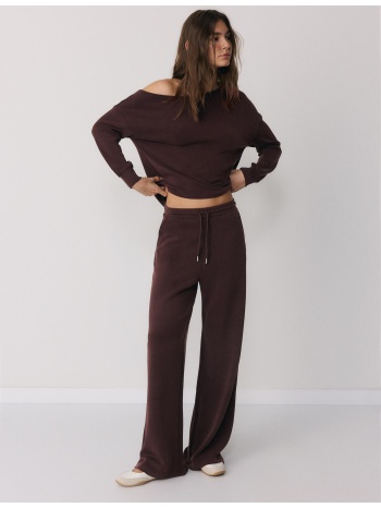 stradivarius παντελόνι jogger palazzo απαλής υφής καφέ m