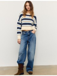 stradivarius κοντό πλεκτό πουλόβερ ριγέ καφέ s