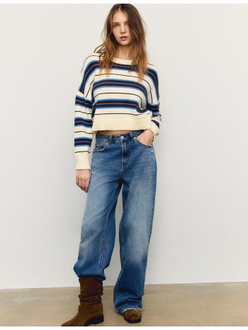 stradivarius κοντό πλεκτό πουλόβερ ριγέ καφέ s σε προσφορά