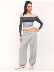 stradivarius παντελόνι jogger μπαλούν με γυριστή μέση και απαλή υφή γκρι μελανζέ s