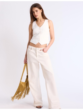 stradivarius βασικό γιλέκο με όψη λινού λευκό m