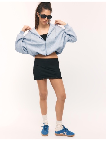 stradivarius φούτερ bomber με κουκούλα και τύπωμα γκρι