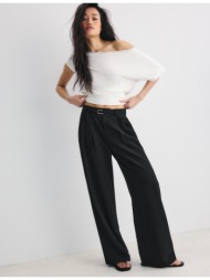 stradivarius φαρδύ παντελόνι με λεπτομέρεια αγκράφα μαύρο 32