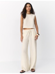 stradivarius ριχτό παντελόνι όψη λινού με μεταλλιζέ νήμα πέτρα m