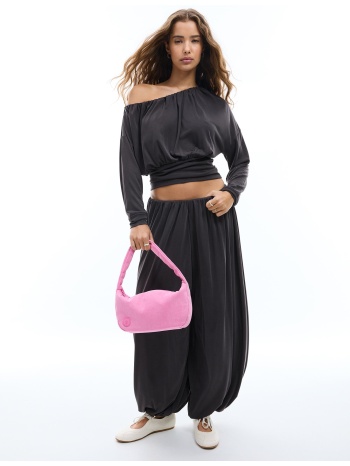 stradivarius ασύμμετρη μπλούζα απαλής υφής ανθρακί s