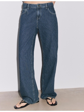stradivarius jeans baggy κανονική μέση ριγέ γαλάζιο 34