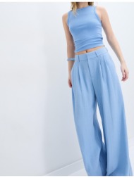 stradivarius παντελόνι wide ρουστίκ με ρυθμιζόμενα κουμπιά μπλε 32