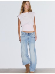 stradivarius πλεκτό τοπ με ζώνη παστέλ ροζ xl