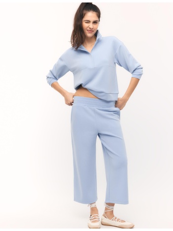 stradivarius φούτερ με φερμουάρ και απαλή υφή σιέλ xs