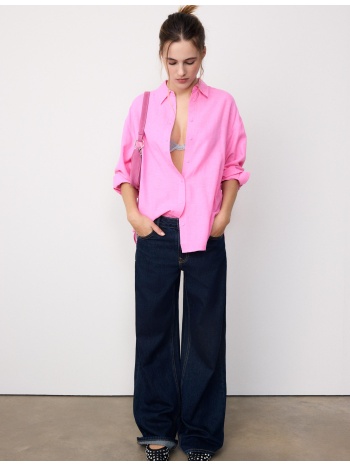 stradivarius αέρινο πουκάμισο όψης λινού παστέλ ροζ l