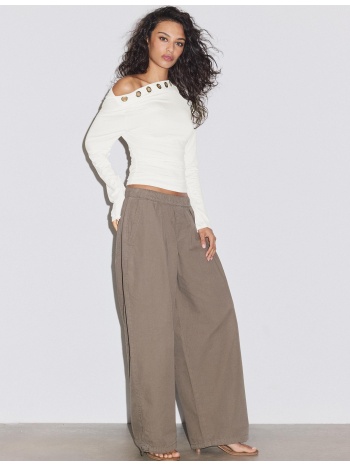 stradivarius ασύμμετρη μπλούζα με τρουκς εκρού m