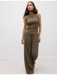 stradivarius παντελόνι ίσια γραμμή με τσαλακωμένη όψη χακί xs