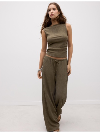 stradivarius παντελόνι ίσια γραμμή με τσαλακωμένη όψη χακί