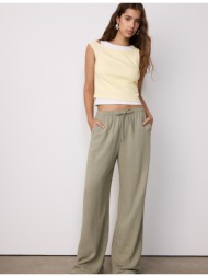 stradivarius χυτό παντελόνι με όψη λινού χακί xs