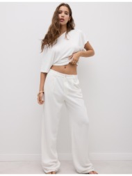 stradivarius ίσιο παντελόνι όψη λινό εκρού 44