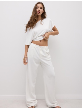 stradivarius ίσιο παντελόνι όψη λινό εκρού 44